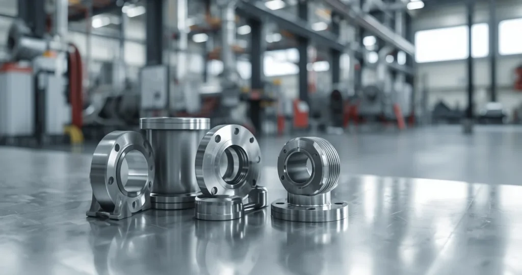 انواع فلنج صنعتی شامل فلنج گلودار، اسلیپ‌آن، ساکت ولد، دنده‌ای، کور و لب‌به‌لب روی سطح فلزی